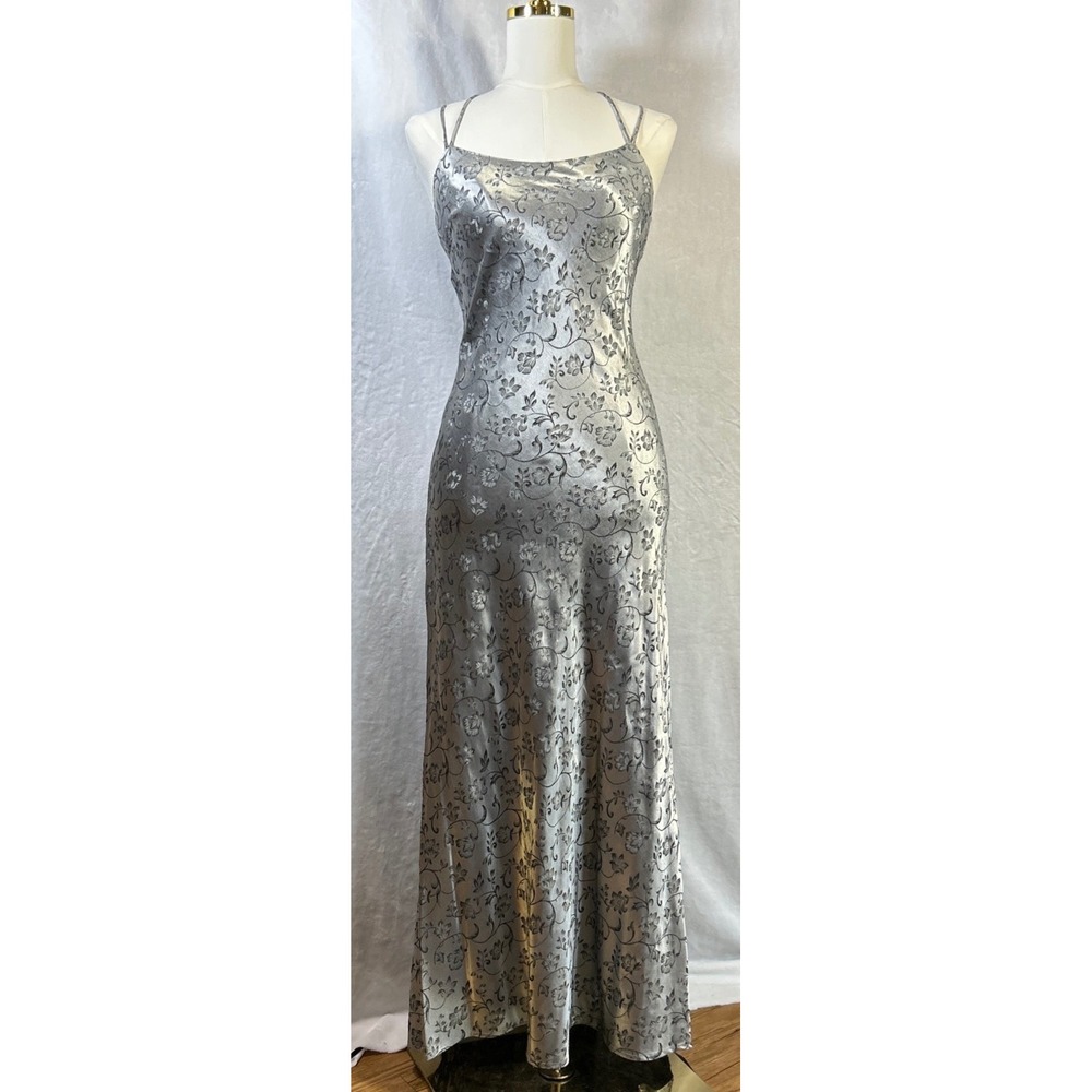 VTG Steppin Out Maxi Metallic Floral Dress Sz 5/6 Fairy Coquette Whimsigoth USA